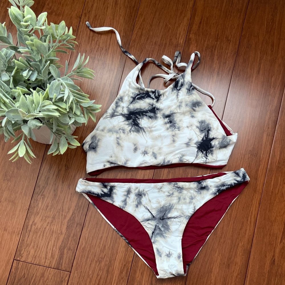 Burgundy and Marble Reversible Bikini